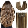 HUAYI Clip in Real Human Balayage Hair Extensions Chocolate Brown To Caramel Blonde 20in 70g 7pcs Straight Silky Hair Extensions For Women(20inch 7pcs 70g)