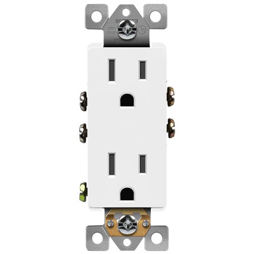 ENERLITES Decorator Receptacle, Residential Grade Outlet, 15A 125V, Self-Grounding, 2-Pole, 3-Wire, 5-15R, UL Listed, 61501-W-10PCS, White,10 pack, Wall Plate Not Included
