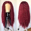 RunM Curly Lace Front Wigs for Black Women, HD Glueless 13X4X1 Long Curly Lace Front Wig with Baby Hair Synthetic Lace Front Wigs 26 Inch(Burgundy)