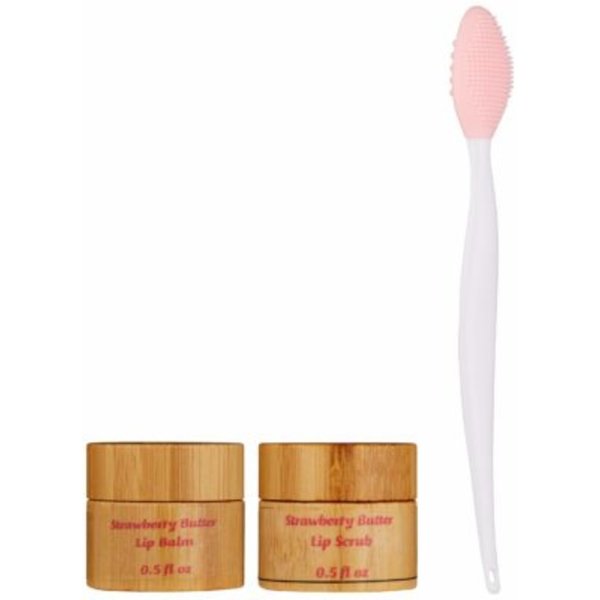 Natural V.I.P. Vegan Strawberry Sugar Lip Exfoliator Scrub and Strawberry Flavored Coconut Balm