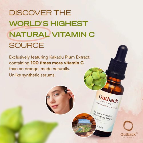 Outback Botanics Natural Vitamin C Facial Serum with Kakadu Plum Extract - 100x More Vitamin C Than an Orange - Anti-Aging, Anti-wrinkles, Hydrating Skincare - 1 fl oz