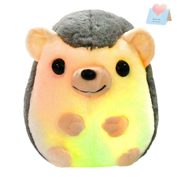 BSTAOFY 10'' Light up Hedgehog Stuffed Animal Glow Soft Plush Toy LED Nightlight Bedtime Gift for Toddlers Kids on Birthday Christmas Valentines Day
