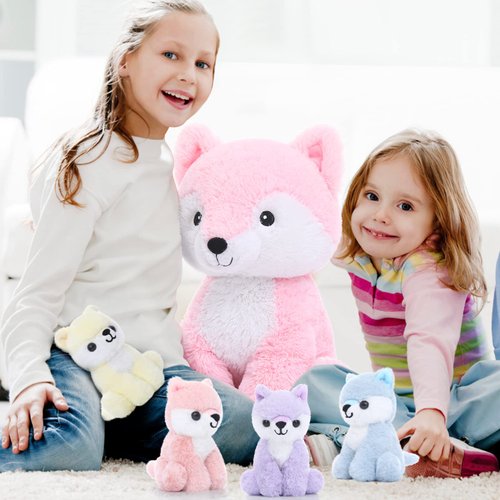 Muiteiur 5-Piece Mommy & Baby Fox Plush Set, Soft Stuffed Animals for Kids, 20-inch Pink, Birthday/Christmas/Valentine's Day Gift