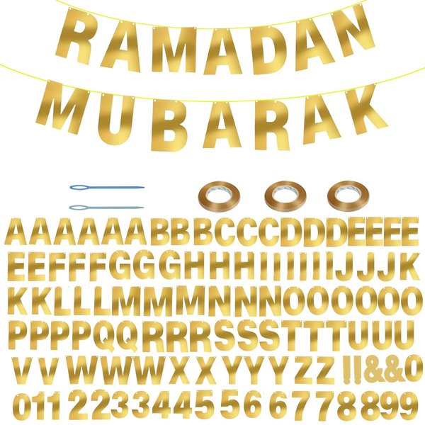 116 Pcs DIY Glitter Customizable Banner Kit Custom Banner Including 111 Letters and Numbers 3 Rope and 2 Threading Device for Personalized Decor for Women's Day Birthday Banner (Bright Gold)