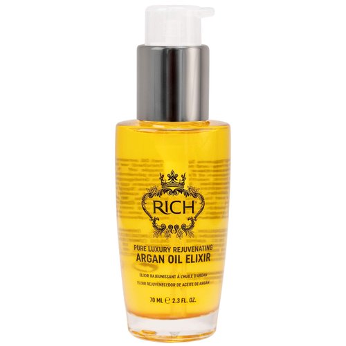 RICH Pure Luxury Rejuvenating Hair Argan Oil Elixir for All Hair Types - Repair for Dry and Damaged Hair - Enriched with Argan Oil, Sweet Almond Oil, Omega 6 & 9 - Heat Protective - 2.3 Oz