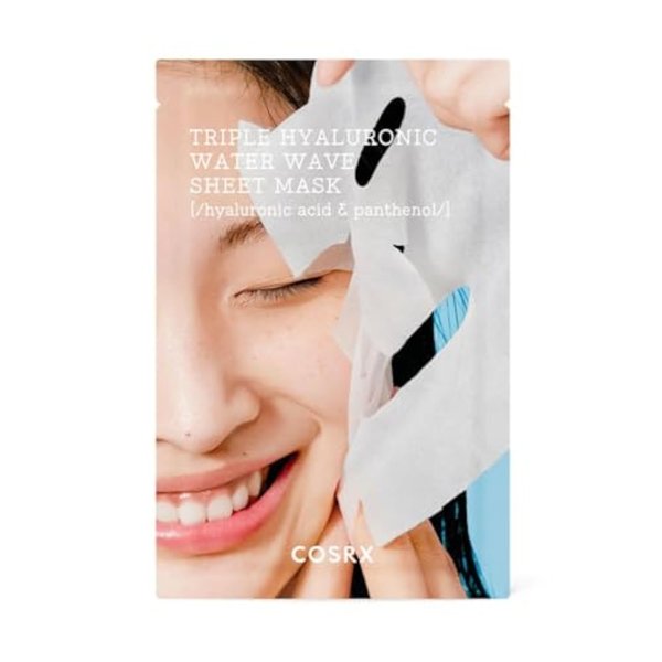 COSRX Triple Hyaluronic Water Wave Sheet Mask 20ml / 0.67 fl.oz | Hyaluronic Acid Face Mask | Korean Skin Care, Animal Testing Free, Paraben Free