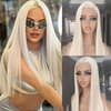 FINMOO Platinum Blonde Lace Front Wigs Human Hair Pre Plucked #60 Straight Human Hair Wig 13x4 HD Transparent Lace Frontal Wig Glueless Silver Lace Front Wigs for Women 4 Inch 180 Density