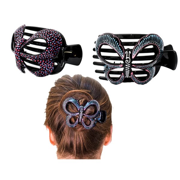 Butterfly Barrettes Hand Painted, Bun Cover Clips, 2 Pcs of a Uniquely Hair Bun Holder. for Thick and Thin Hair. this Attractive Hair Accessory can be used as a Bun Maker or a Hair Claw.