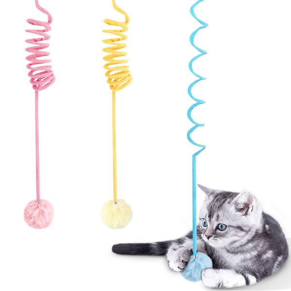 WONOWPA Cat Spring Toys, Self-Play Hanging Stretchable Cat Spring with Bell, 3 Pack Soft Plush Interactive Cat Toys for Indoor Cats Kitten Chasing and Playing