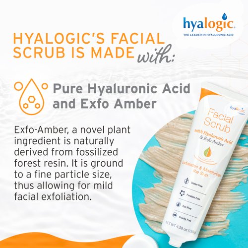 Hyalogic Episilk Facial Scrub - Gentle Face Wash With Exfoliating, Deep Cleansing Exfo Amber & Hydrating Hyaluronic Acid - Daily Makeup Remover with Skin Hydrating Benefits - Enhanced Skin Care - 130g