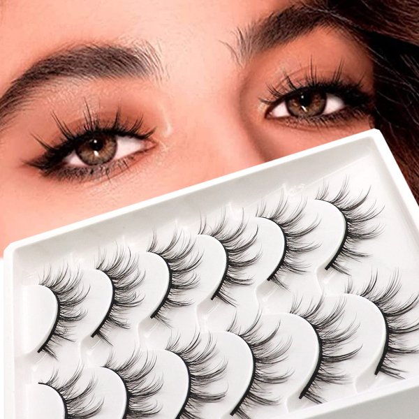 Veleasha Manga Lashes Natural Look 3D False Eyelashes 6 Pairs Pack Wispy & Lightweight Anime Lashes (9-13mm)