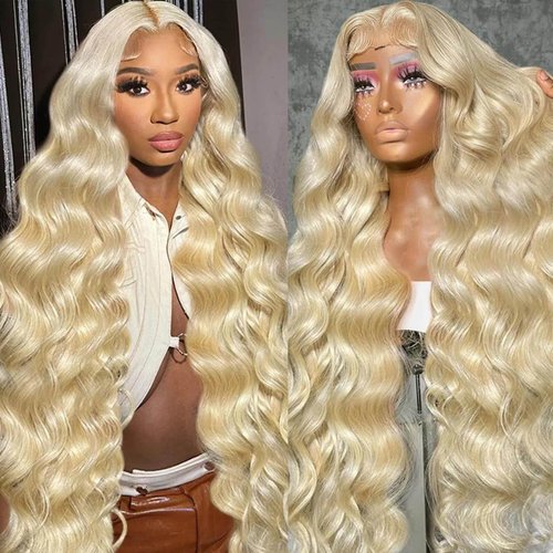 BOWNASH 613 13x6 Lace Front Wig Human Hair 200 Density HD Transparent Lace Front Wigs Human Hair Body Wave Blonde Wig Human Hair（30 inch）