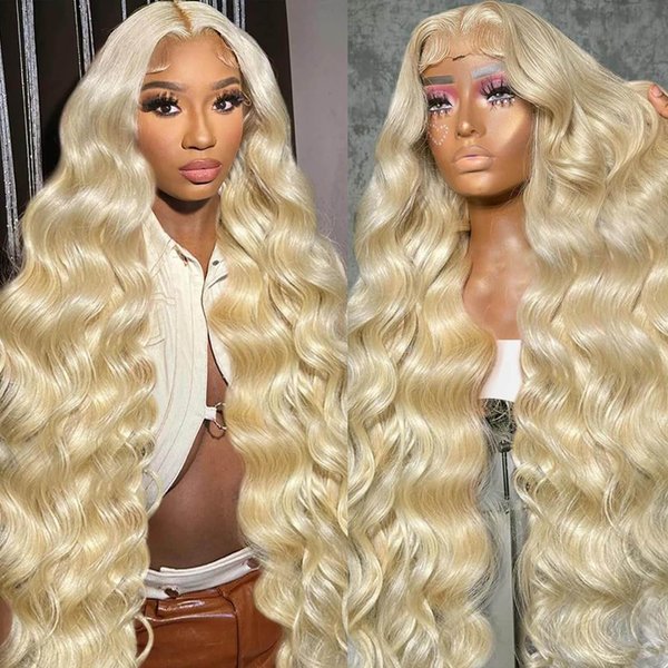 BOWNASH 613 13x6 Lace Front Wig Human Hair 200 Density HD Transparent Lace Front Wigs Human Hair Body Wave Blonde Wig Human Hair（30 inch）