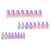 DOCVOEOMH Purple Ombre Press on Nails Short Medium Coffin Acrylic Fake Nails with Glitter Design Glue on Glossy Full Cover Artificial Gel False Stick on Nail for Girls Women Wedding Manicure 24Pcs