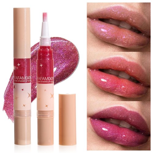 6 Colors Shimmer Lip Gloss Set, High Shine Glitter Lipstick with Soft Brush, Long Lasting Plumping Lipgloss, Hydrating, Moisturizing, Non-Sticky and Lightweight Formula for Lip Color, Iridescent