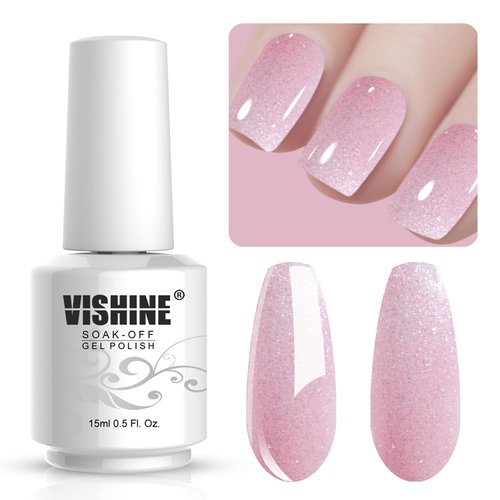 Vishine Gelpolish Professional Manicure Salon UV LED Soak Off Gel Nail Polish Varnish Color Glitter Pink(1326)