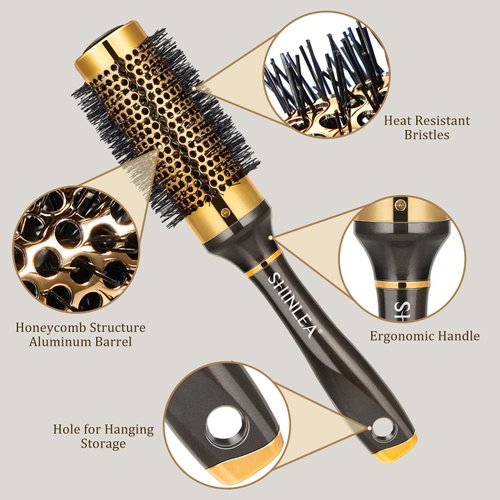 SHINLEA Small Round Hair Brush for Short Hair, Aluminum Roller Brush for Blow Drying Bangs, Salon Hairbrushes for Women Curly and Straight Hair - 1.3 Inch Barrel, 1.9 Inch with Bristles