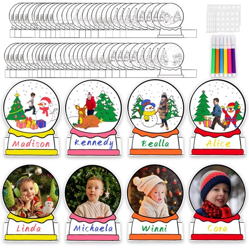 EggSun 48 Pieces Christmas DIY Photo Snow Globe Craft Kit for Kids,Picture Craft Photo Frame Snowman DIY Coloring Winter Xmas Gift Decorations School Classroom Home Activities with Coloring Pen