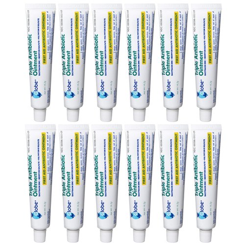 Globe (12 Pack Triple Antibiotic First Aid Ointment 1 oz, First Aid Antibiotic Ointment, 24-Hour Infection Protection, Wound Care Treatment for Minor Scrapes, Burns and Cuts
