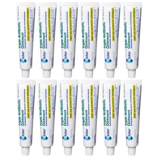 Globe (12 Pack Triple Antibiotic First Aid Ointment 1 oz, First Aid Antibiotic Ointment, 24-Hour Infection Protection, Wound Care Treatment for Minor Scrapes, Burns and Cuts
