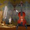 Wooden Miniature Cello with Stand,Bow and Case Mini Musical Instrument Miniature Dollhouse Model Home Decoration