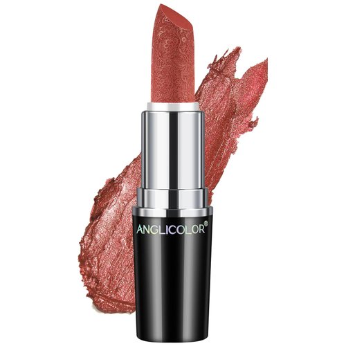 Anglicolor Glitter Lipstick High Impact Lipcolor,Coral Orange Lipstick Moisturizing Creamy Formula,Metallic Lipstick For Women For Vegan & Cruelty-Free,Full-Coverage Lip Color