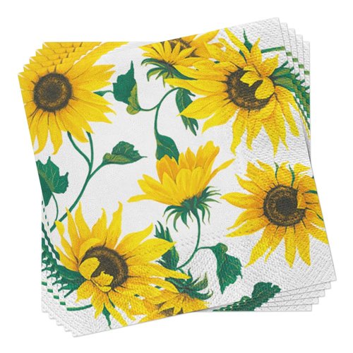 Beverage Napkins SUNFLOWERS ON WHITE 40pcs 5x5 Paper Cocktail Napkins, Sunflower Napkins, Fall Napkins, Thanksgiving Paper Napkins, Decorative Napkins for Decoupage, Thanksgiving Cocktail Napkins