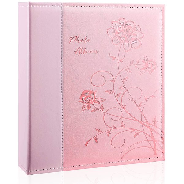 Miaikoe Photo Album 8x10 Clear Pages Pockets Leathe Cover Slip Slide in Photo Album Holds 100 Vertical 8x10 Photos Picture Book for Wedding Family (Pink)