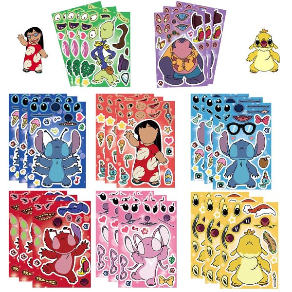 TOOREEY 24PCS Cartoon Stickers Make-a-face Stickers 8 Designs for Kids Class Reward, Book Decor, Exchange Gift,for Kids Party Favors Activities DIY Sticker