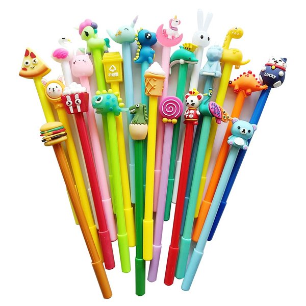 24 pack Blue Erasable Kawaii Cute Cartoon Gel Ink Pens Assorted Style Writing Pens for Birthday Present School Prize Student Gift Fun Kiddos Girl Pens (erasable blue)