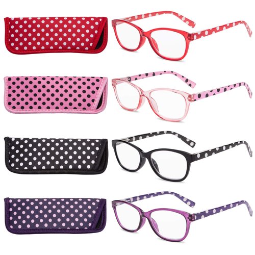 EYEGUARD Polka Dots Fashion Ladies Reading Glasses 4 Pairs Spring Hinge Readers for Women
