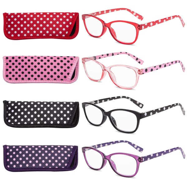 EYEGUARD Polka Dots Fashion Ladies Reading Glasses 4 Pairs Spring Hinge Readers for Women