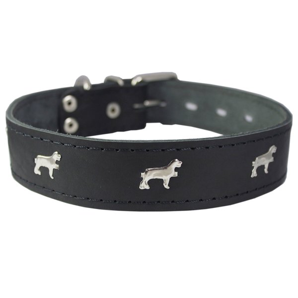 Genuine Leather Studded Dog Collar, Black, 1.5" Wide. Fits 16"-20" Neck Size Amstaff