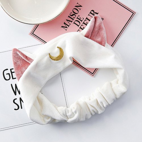 Cat Ears Makeup Cosmetic Shower Elastic Hair Band Headband for Women Men Girls Head Wrap Accessories TS12 (White)