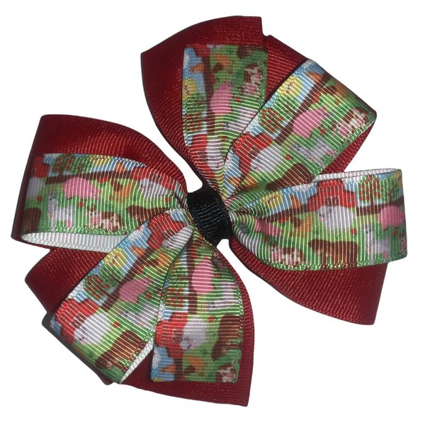 Farm Animals Pinwheel Hair Bow 4" Red