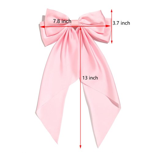Furling Pompoms Pink Hair Bows for Women Girls, 2pcs Big Bow Hair Clips, Hair Ribbon Bows, Oversized Long Tail Hair Bow Barrettes Clamp,Hair Accessories Wedding Prom Birthday Gifts