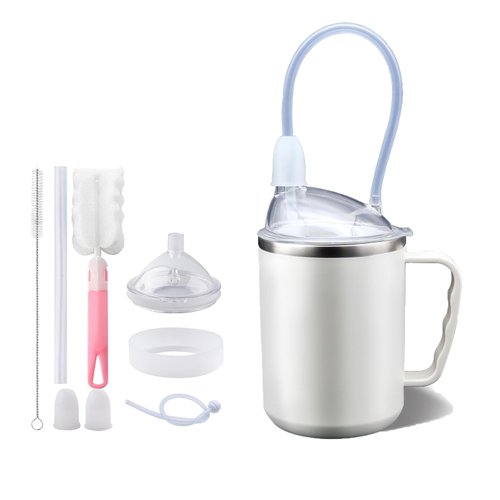 Multifunctional Adult Sippy Cup for Elderly Spill Proof - Precise Liquid Control, Easy to Grasp Handles,17.6oz Stainless Steel Sippy Cup with Straw,Suitable for Seniors Patients Limited Mobility