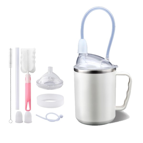 Multifunctional Adult Sippy Cup for Elderly Spill Proof - Precise Liquid Control, Easy to Grasp Handles,17.6oz Stainless Steel Sippy Cup with Straw,Suitable for Seniors Patients Limited Mobility