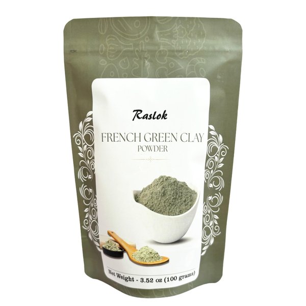 Raslok French Green Clay | Montrmorillonite Clay | Facial Cleanser | Face Mask (3.52, Ounces)