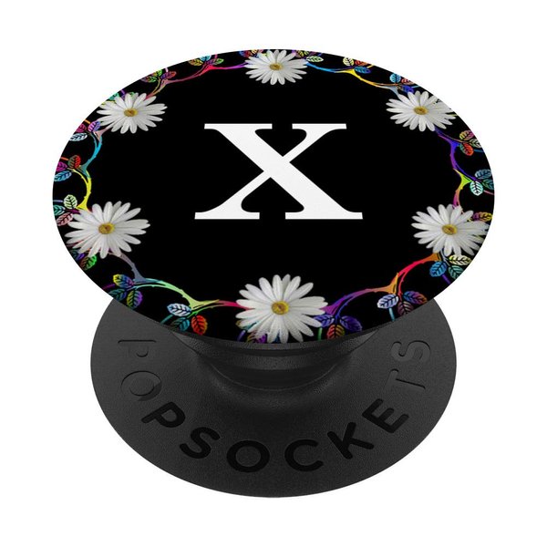 Cell Phone Pop Out Holder,Black White Daisy Flower Letter X PopSockets Grip and Stand for Phones and Tablets