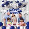 Navy Blue Birthday Party Decorations For Men-Navy Blue Silver White Latex Balloons,Foil Balloons,Birthday Banner, Fringe Curtains And Tablecloth For 20th 21st 22th 25th 30th 40th 50th 60th Decor