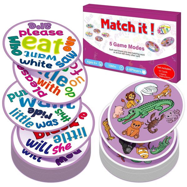 Edulok Memory Card Game, Kids Sight Word Piles Card Games, Animal Table Match Game for Toddlers, Indoor Recess Family Games, Preschool Classroom Reading Games, Homeschool Supplies