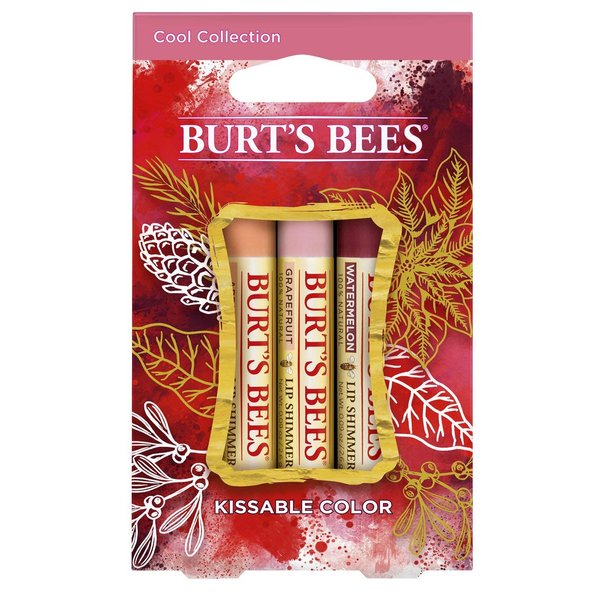 Burt's Bees Kissable Color Holiday Gift Set, 3 Lip Shimmers in Gift Box - Cool Collection in Watermelon, Apricot and Grapefruit