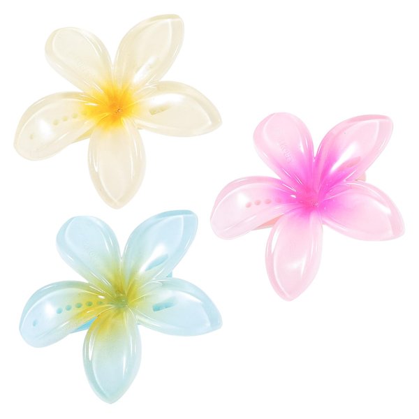 Melyde Small Flower Hair Clips 2.75 Inch Hawaiian Beach Hair Clips 3Pcs Summer Vacation Hair Accessories for Kids Girls Women, Red&Green&Yellow