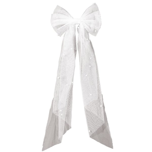 aoozleny Bridal Hair Bow Veil Hair Clip,Veil Hairpins with Pearl Mesh Bow Hair Clips (White)