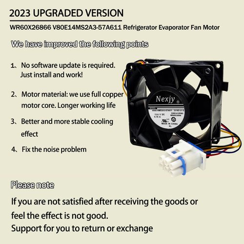 2024 Upgraded Nexjy WR60X26866 V80E14MS2A3-57A611 Refrigerator Evaporator Fan Motor, Compatible with GE Refrigrator, Replace Evaporator Fan Motor WR60X10341 WR60X10356 WR60X10357 10 Years Warranty