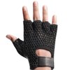 Kango Leather Padded Crochet Back Breathable Fingerless Weight Lifting, Cycling Workout Gloves, Black (Medium)