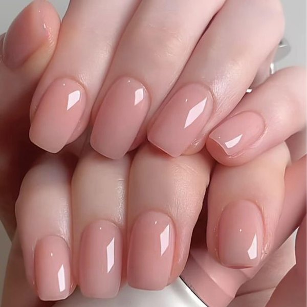 GLAMERMAID Press on Nails Short Square, Spring Summer Handmade Dried Rose Jelly Gel Nails Polish Glue on Nails, 24Pcs Reusable UV Finish Fake Nails Acrylic False Nails Manicure Kits for Women Gift