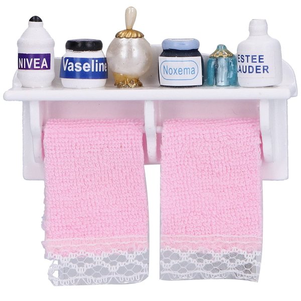 Dollhouse Towel Rack, 1:12 Towel Rack Makeup Cosmetic Set Dollhouse Bathroom Accessories
