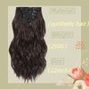 REAUTCOORS Clip in Hair Extensions, Long Wavy Synthetic Hair Extension22 Inch Jet Black 6PCS (220g 1#) (2#(Dark Brown), 22inch)